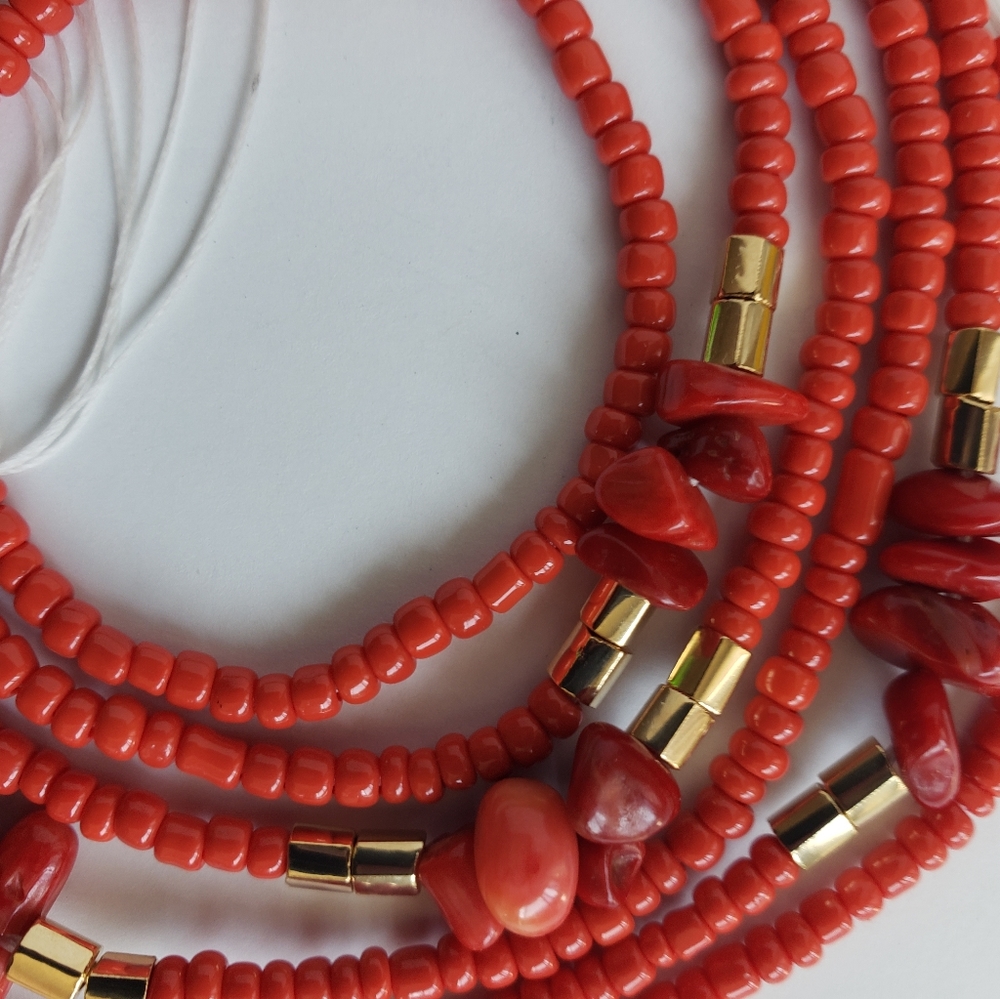 Red Siren WaistBeads Tie On Permanent. Red coral stones.